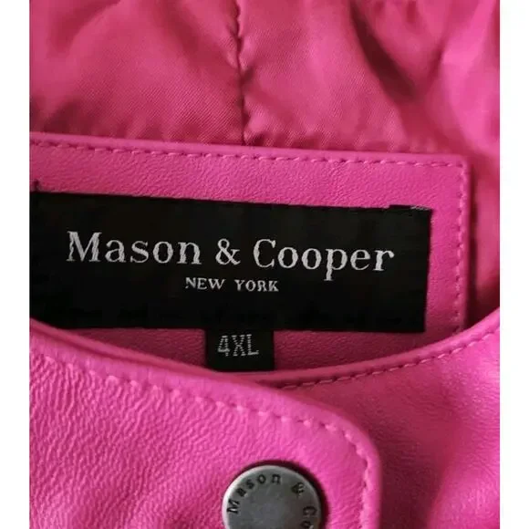 Mason & Cooper Women's Moto Leather Jacket Pink Size 4XL - Picture 4 of 12